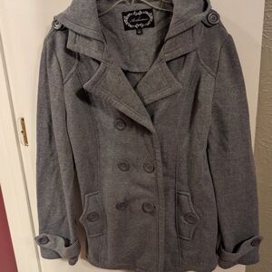Hooded Peacoat Gray Double-Breasted Women's Jacket Ambiance